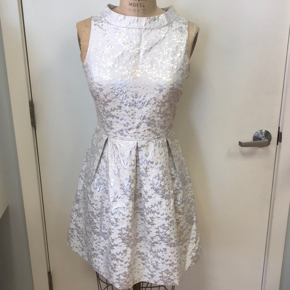 SHIMMER SILVER AND WHITE A-LINE DRESS SIZE SMALL